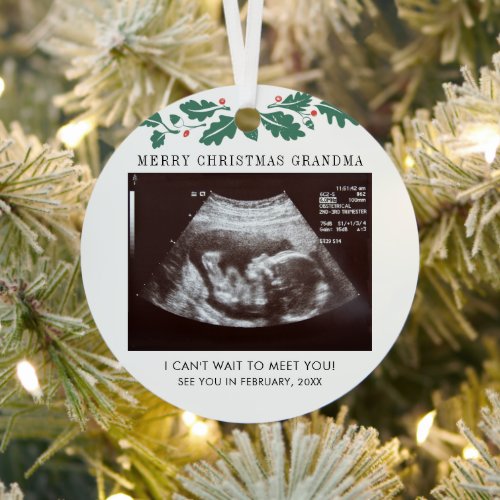 Christmas Holidays Ultrasound Baby Reveal Metal Ornament