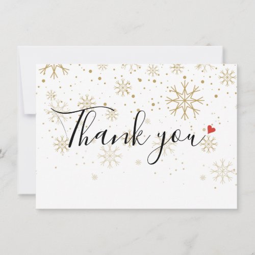 Christmas Holidays Winter Gold Heart Snowflakes Thank You Card