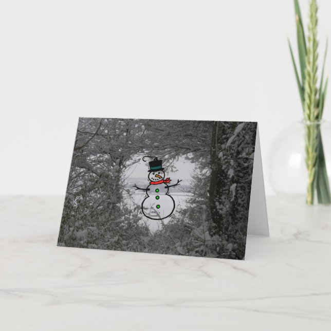 Christmas Holidays Winter Snow Photo Snowman Card (Front)