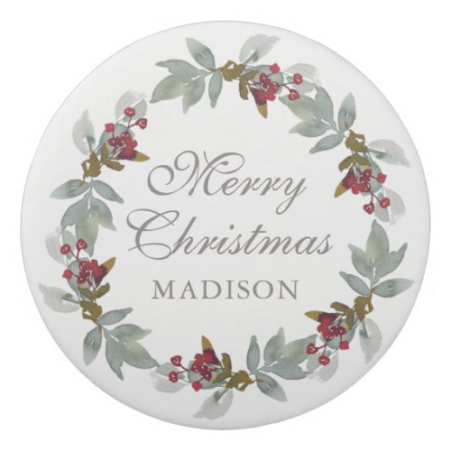 Christmas Holidays Winter Watercolor Floral Name Eraser