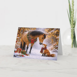 Christmas Holidays with Fox and Horse Woods Holiday Card