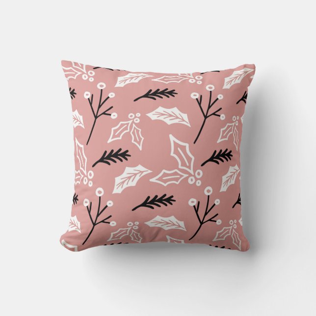 Christmas Hollies Throw Pillow (Front)