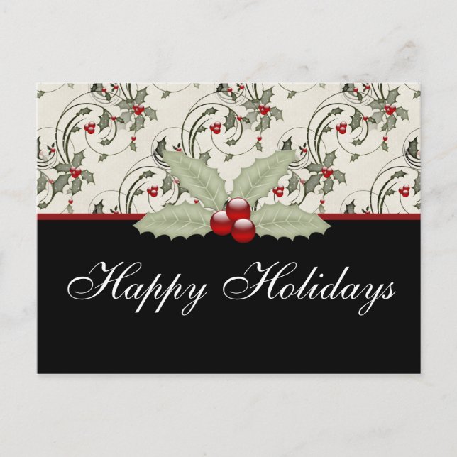 Christmas Holly 2 - Customizable Holiday Postcard (Front)