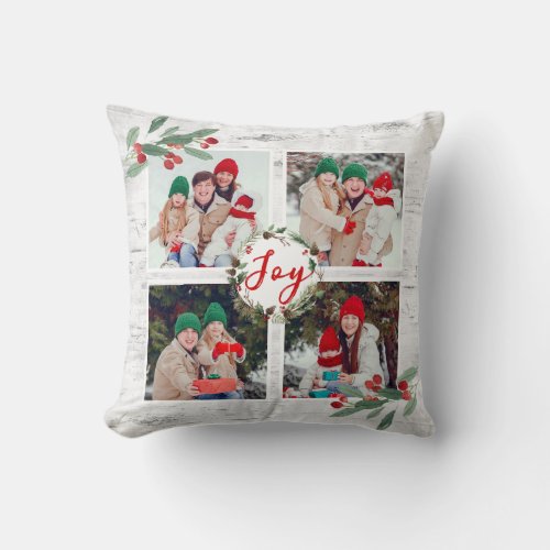 Christmas Holly 4 PHOTO Collage Holiday Bark Throw Pillow