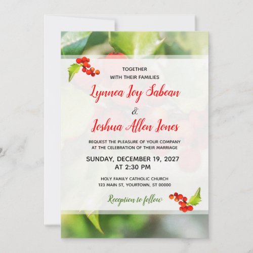Christmas Holly 5x7 Wedding Invitation