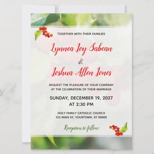 Christmas Holly 65x875 Wedding Invitation