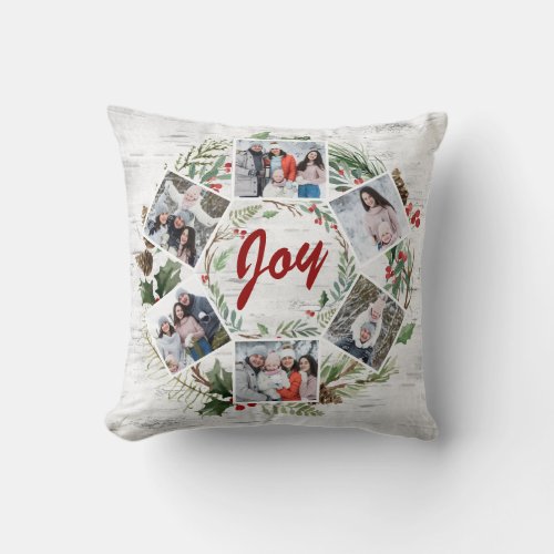 Christmas Holly 6 PHOTOS Collage Holiday Bark Throw Pillow