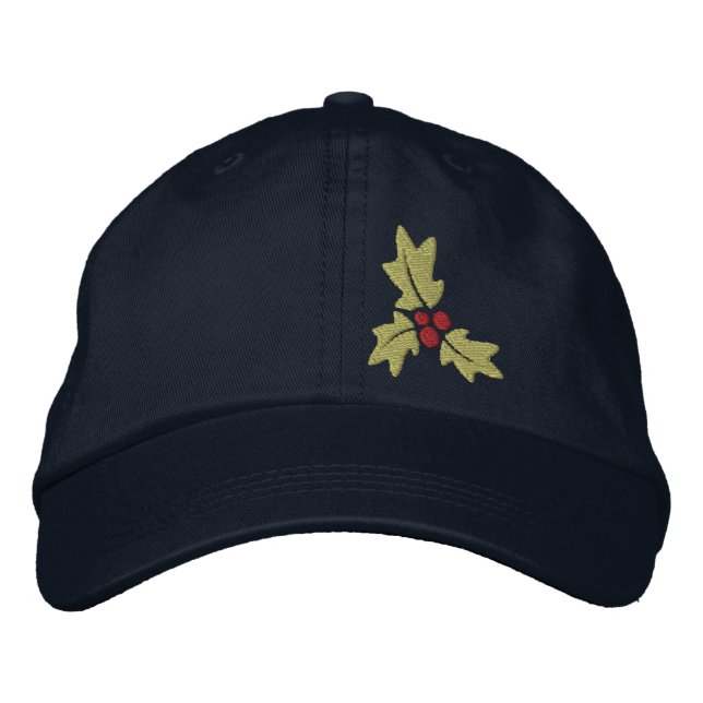 Christmas Holly And Berries Embroidered Baseball Hat (Front)
