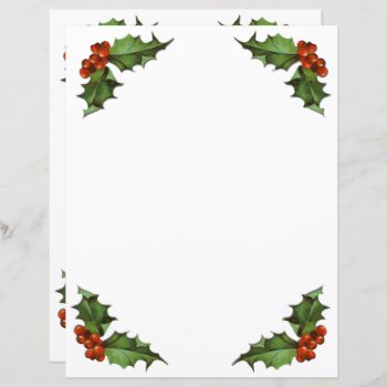 Christmas Holly And Berries Letter Paper by vintageamerican at Zazzle