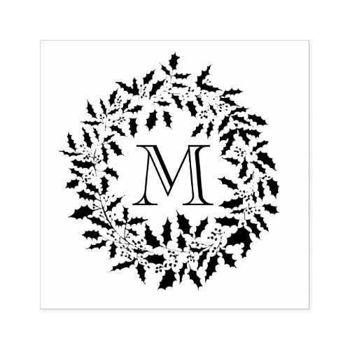 Christmas Holly and Berries Wreath Family Monogram Rubber Stamp