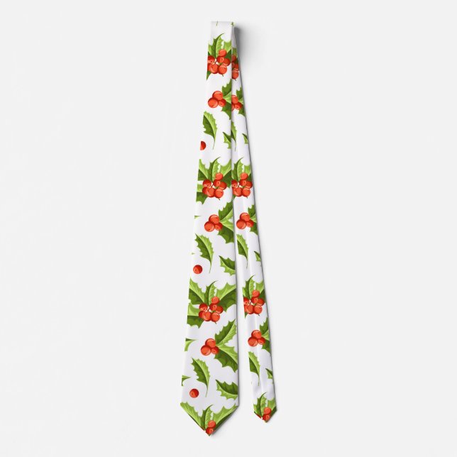Christmas Holly and Berry Pattern Neck Tie (Front)