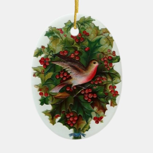 Christmas Holly and Bird Ornament