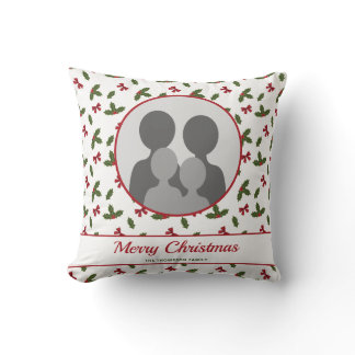 Christmas Holly And Bows Custom Photo Template Throw Pillow