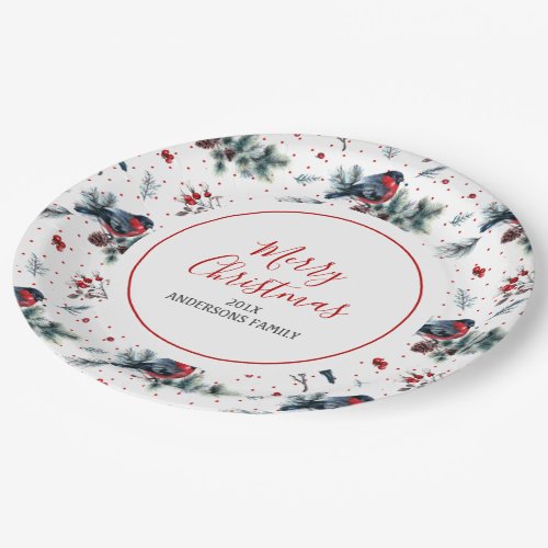 Christmas holly and Christmas bullfinch pattern Paper Plates