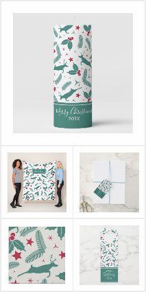 Christmas holly and Christmas deer pattern