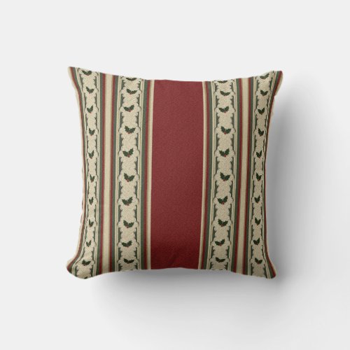 Christmas Holly and Cranberry Red Throw Pillow