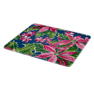 Christmas Holly And Flower Patterned Cutting Board