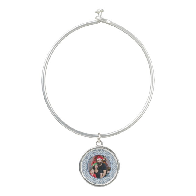 Christmas holly and flowers petals tiles frame bangle bracelet (Front)