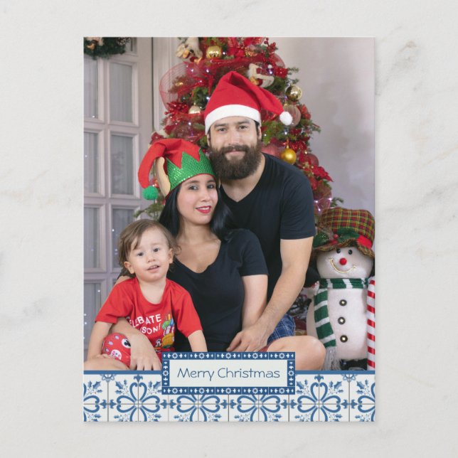 Christmas holly and flowers petals tiles frame holiday postcard (Front)