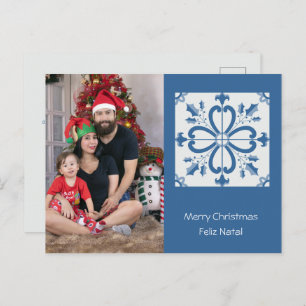 Christmas holly and flowers petals tiles frame holiday postcard