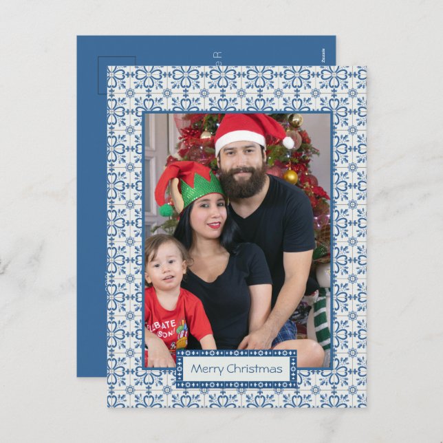 Christmas holly and flowers petals tiles frame holiday postcard (Front/Back)