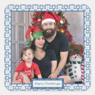 Christmas holly and flowers petals tiles frame square sticker