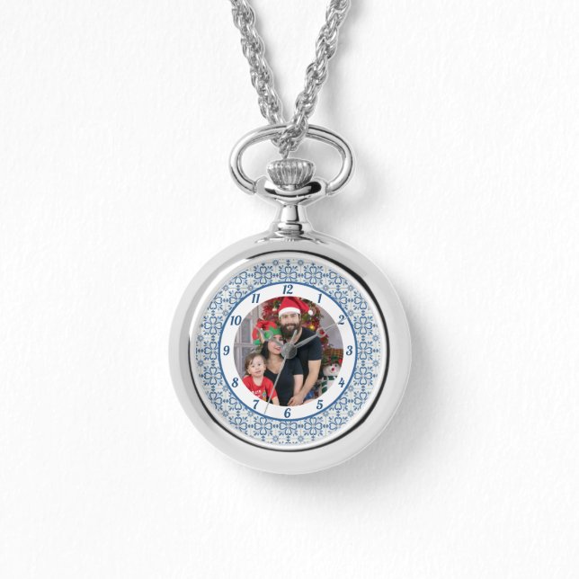 Christmas holly and flowers petals tiles frame watch (Front)