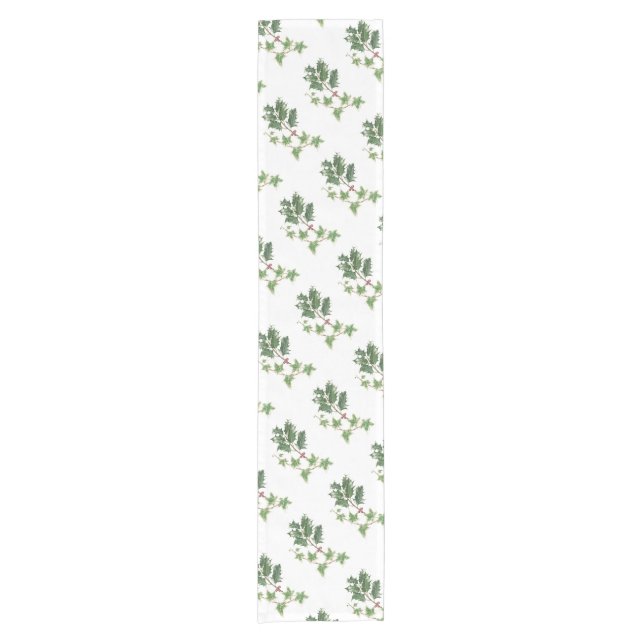 Christmas Holly and Ivy Botanical Watercolour Short Table Runner (Front)