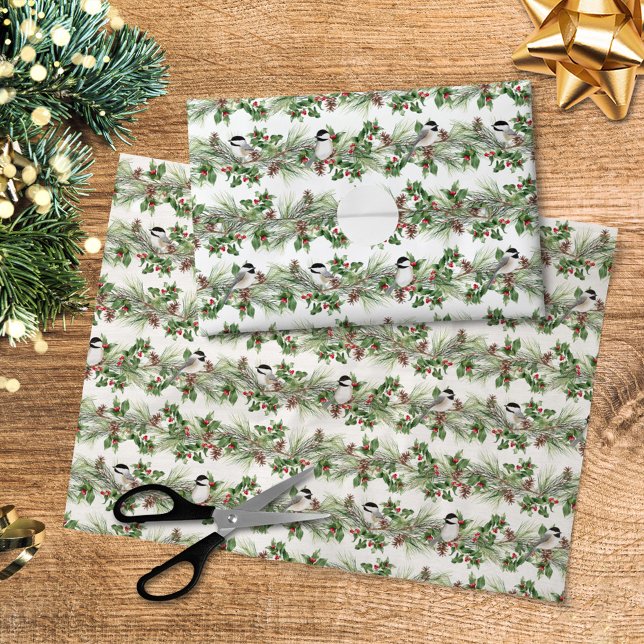 Christmas Holly and Pine Chickadees Decoupage Tissue Paper (Creator Uploaded)