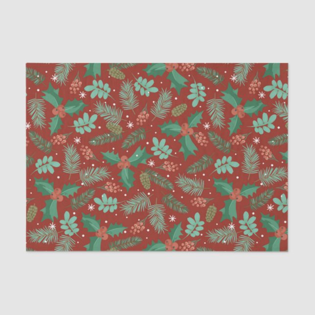 Christmas holly and pinecones pattern 2 tissue paper (Front)
