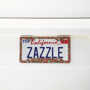 Christmas Holly and Pinecones Pattern License Plate Frame