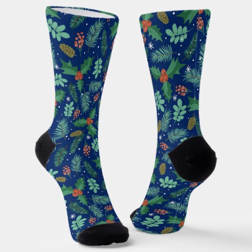 Christmas holly and pinecones seamless pattern 2 socks
