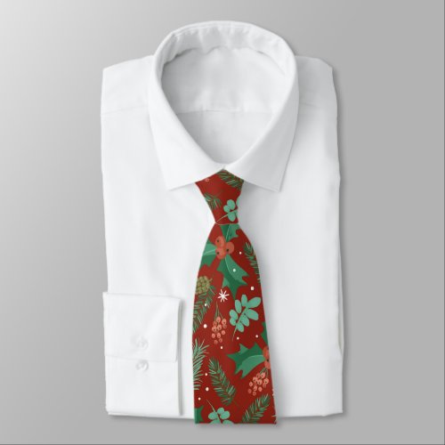 Christmas holly and pinecones seamless pattern neck tie