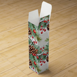 Christmas Holly and Pinecones Wine Box
