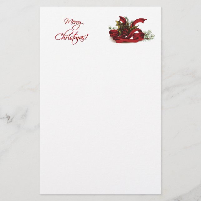 Christmas Holly and Pines Stationery (Front)