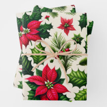 Christmas Holly and Poinsetta Wrapping Paper