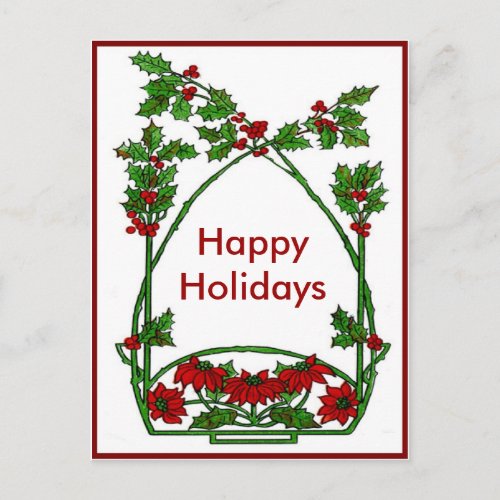 Christmas Holly and Pointsettia Holiday Postcard