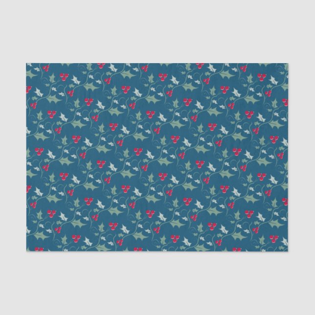 Christmas holly and red berries gray green red tissue paper (Front)