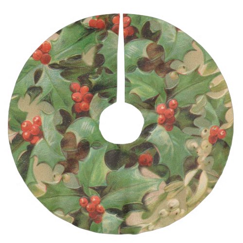 Christmas holly art print vintage design floral brushed polyester tree skirt