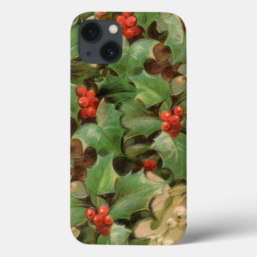 Christmas holly art print winter greenery iPhone 13 case