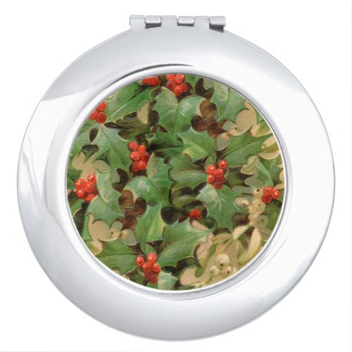 Christmas Holly Artwork Design Festive Pattern Compact Mirror