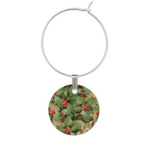 Christmas Holly Artwork Design Festive Pattern Wine Charm