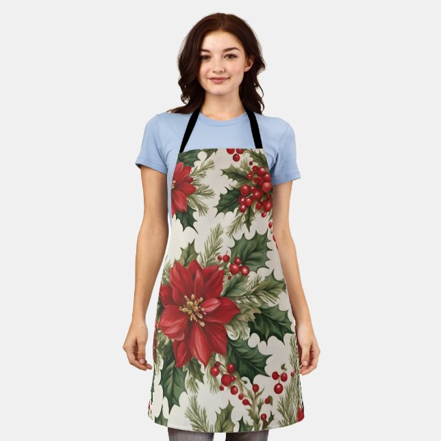 Christmas Holly & Berries" All-Over Print Apron (Worn)