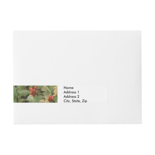 Christmas holly berries art print flower evergreen wrap around address label