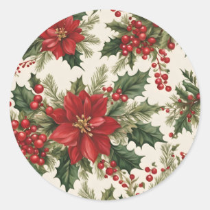 Christmas Holly & Berries Classic Round Sticker