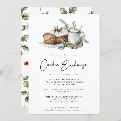 Christmas Holly Berries Cookie Exchange Party  Invitation
