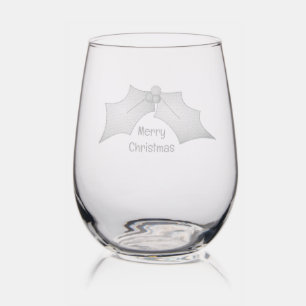 Christmas Holly Berries Design Etched Glassware