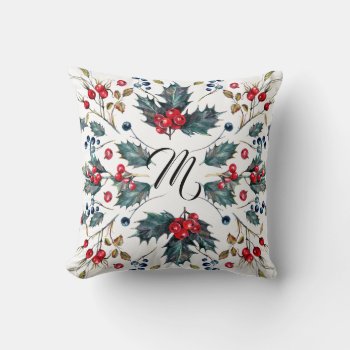 Christmas Holly & Berries Design Throw Pillow by HolidayCreations at Zazzle