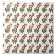 Christmas Holly Berries & Green Bow Pattern
