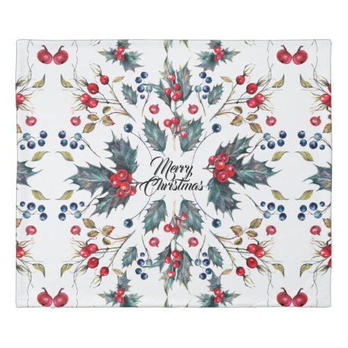 Christmas Holly  Berries Holiday Duvet